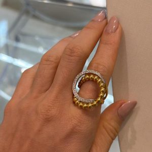 Anel Círculos Entrelaçados em Ouro 18K com Brilhantes